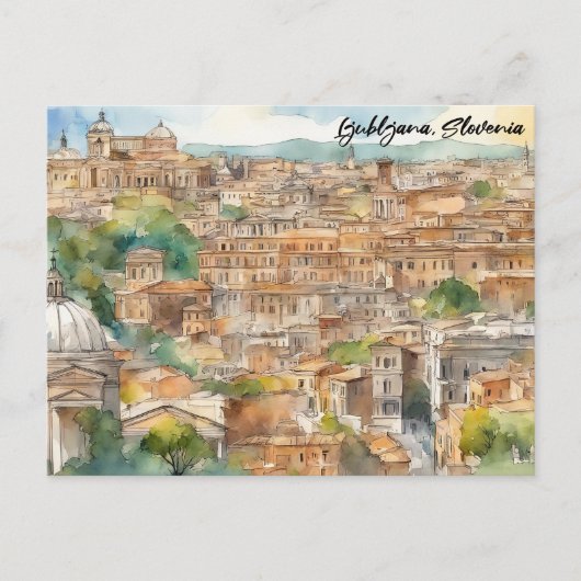 Carte Postale Peinture à l'aquarelle de la silhouette de Ljublja (Devant)