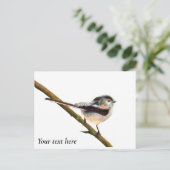 Carte Postale Peinture à l'aquarelle de mésange à longue queue (Debout devant)