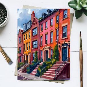 Carte Postale Peinture à l'aquarelle de rue de ville en grès bru