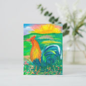 Carte Postale Peinture à l'aquarelle du coq (Debout devant)