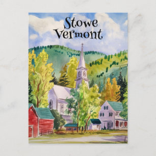 Carte Postale Peinture à l'aquarelle du village de Stowe Vermont