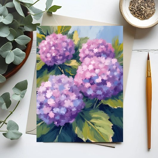 Carte Postale Peinture à l'aquarelle florale de l'Hydrangée viol