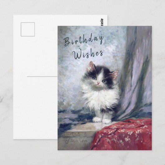 Carte Postale  Peinture à l'huile de chat Joyeux Anniversaire Ro (Devant / Derrière)