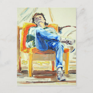 Carte Postale Peinture à l'huile de femme sur une chaise