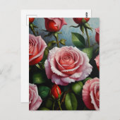 Carte Postale Peinture à l'huile de roses (Devant / Derrière)