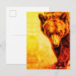 Carte Postale Peinture à l'huile d'ours brun Art faunique