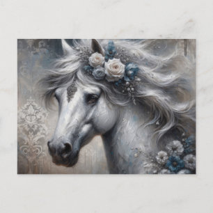 Carte Postale Peinture à l'huile mystique de Cheval d'Argent