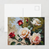 Carte Postale Peinture à l'huile rose blanche et rouge (Devant / Derrière)