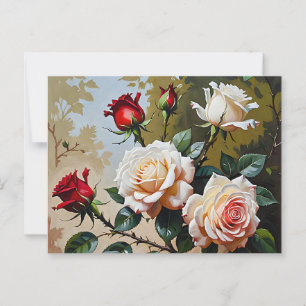 Carte Postale Peinture à l'huile rose blanche et rouge