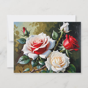 Carte Postale Peinture à l'huile rose rose blanc rose roses