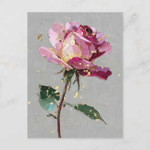 Carte Postale Peinture à l'huile rose rose feuille d'or impressi