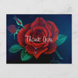 Carte Postale Peinture à l'huile Rose rouge Merci