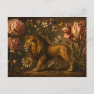 Carte Postale Peinture à l'huile vintage de lion et jardin botan