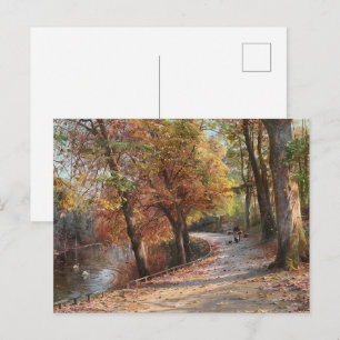 Carte Postale Peinture à l'huile vintage d'un lac en forêt d'aut