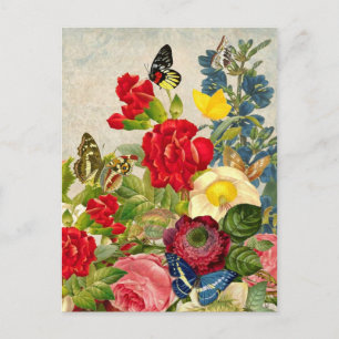 Carte Postale Peinture à papillon vintage Rose