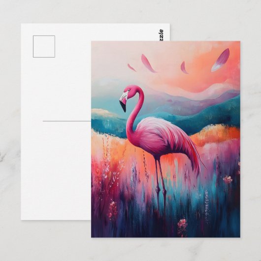 Carte Postale Peinture Abstraite à l'huile de Flamant rose (Devant / Derrière)