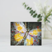 Carte Postale Peinture Abstraite à papillon jaune orné de rubis (Debout devant)