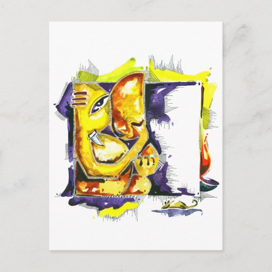 Carte Postale Peinture Abstraite artisanale de Lord Ganesha (Devant)