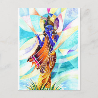 Carte Postale Peinture Abstraite artisanale de Lord Krishna avec