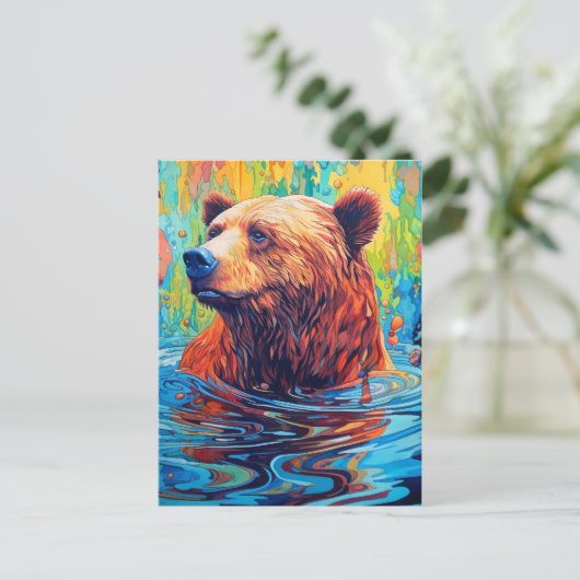 Carte Postale Peinture Abstraite de l'ours coloré (Debout devant)