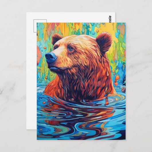 Carte Postale Peinture Abstraite de l'ours coloré (Devant / Derrière)