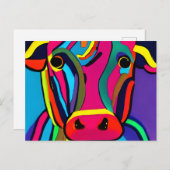 Carte Postale Peinture Abstraite de vache colorée (Devant / Derrière)