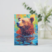 Carte Postale Peinture abstraite d'ours coloré (Debout devant)