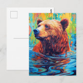 Carte Postale Peinture abstraite d'ours coloré (Devant / Derrière)