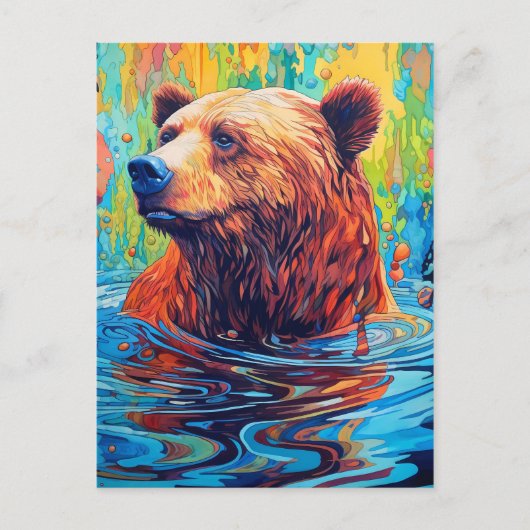 Carte Postale Peinture abstraite d'ours coloré (Devant)