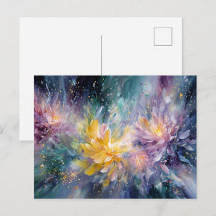 Carte Postale Peinture Abstraite Florale Vibrante avec Explosion