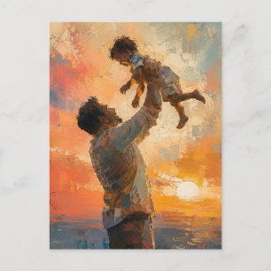 Carte Postale Peinture Abstraite Père Élevant un Enfant au Couch