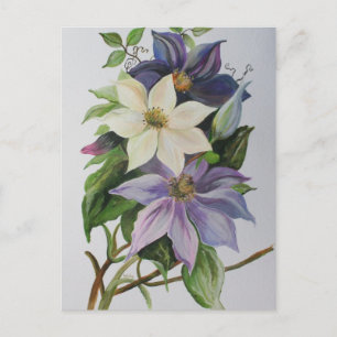 Carte Postale Peinture acrylique de la vigne Lilac Clematis