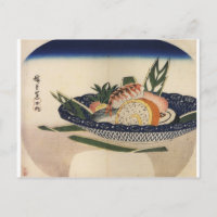 Peinture ancienne d'un bol de sushi vers les année