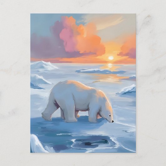 Carte Postale Peinture animale d'hiver de l'ours polaire (Devant)