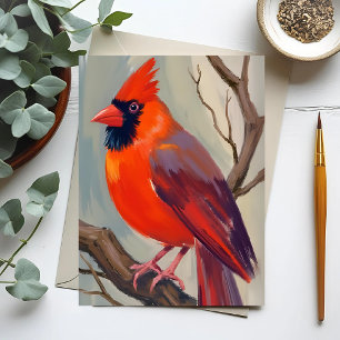 Carte Postale Peinture aquarelle Cardinal rouge