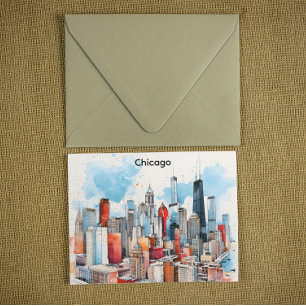 Carte Postale Peinture aquarelle de Chicago paysage urbain de la