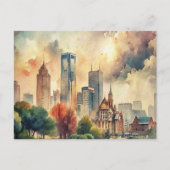 Carte Postale Peinture aquarelle de Detroit Michigan (Devant)