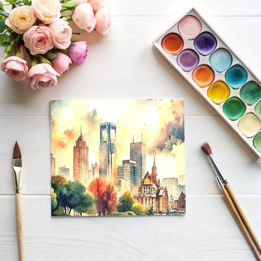 Carte Postale Peinture aquarelle de Detroit Michigan