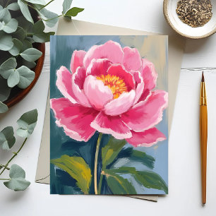 Carte Postale Peinture aquarelle de fleurs de pivoine rose