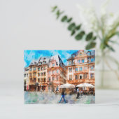 Carte Postale Peinture aquarelle de la place du marché à Mayence (Debout devant)