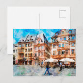 Carte Postale Peinture aquarelle de la place du marché à Mayence (Devant / Derrière)