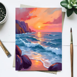 Carte Postale Peinture aquarelle de la plage aux vagues de l'océ