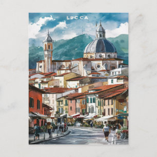Carte Postale Peinture aquarelle de la rue Lucca Italie