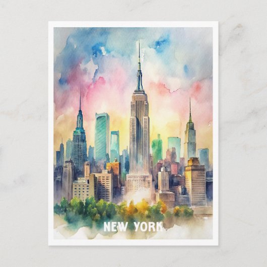 Carte Postale Peinture aquarelle de New York (Devant)