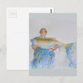 Carte Postale Peinture aquarelle de pêcheur cadeau pour lui (Devant / Derrière)