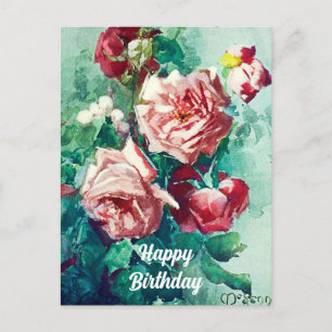 Carte Postale Peinture aquarelle de roses roses élégantes vintag