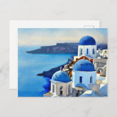 Carte Postale Peinture aquarelle de Santorin Grèce (Devant / Derrière)