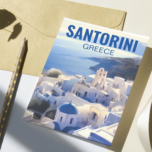 Carte Postale Peinture aquarelle de Santorin Grèce