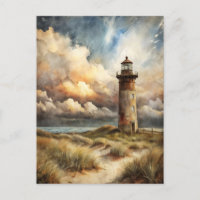 Peinture aquarelle du littoral avec phare