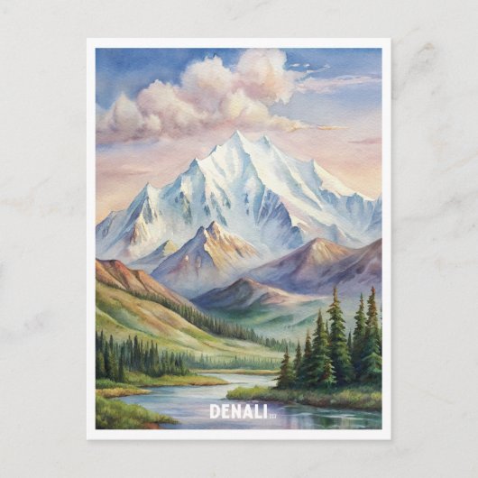 Carte Postale Peinture aquarelle du parc national de Denali (Devant)